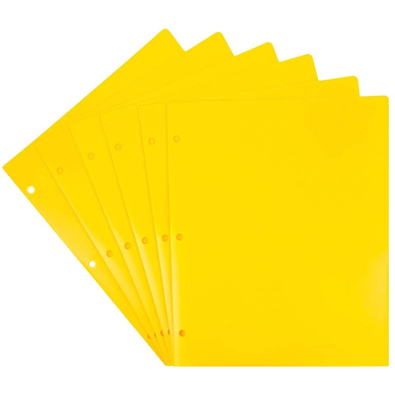 JAM PAPER Heavy Duty Plastic 3 Hole Punch Pocket Folders - Extra Tough School Folders - Yellow - 6/Pack - Image 3